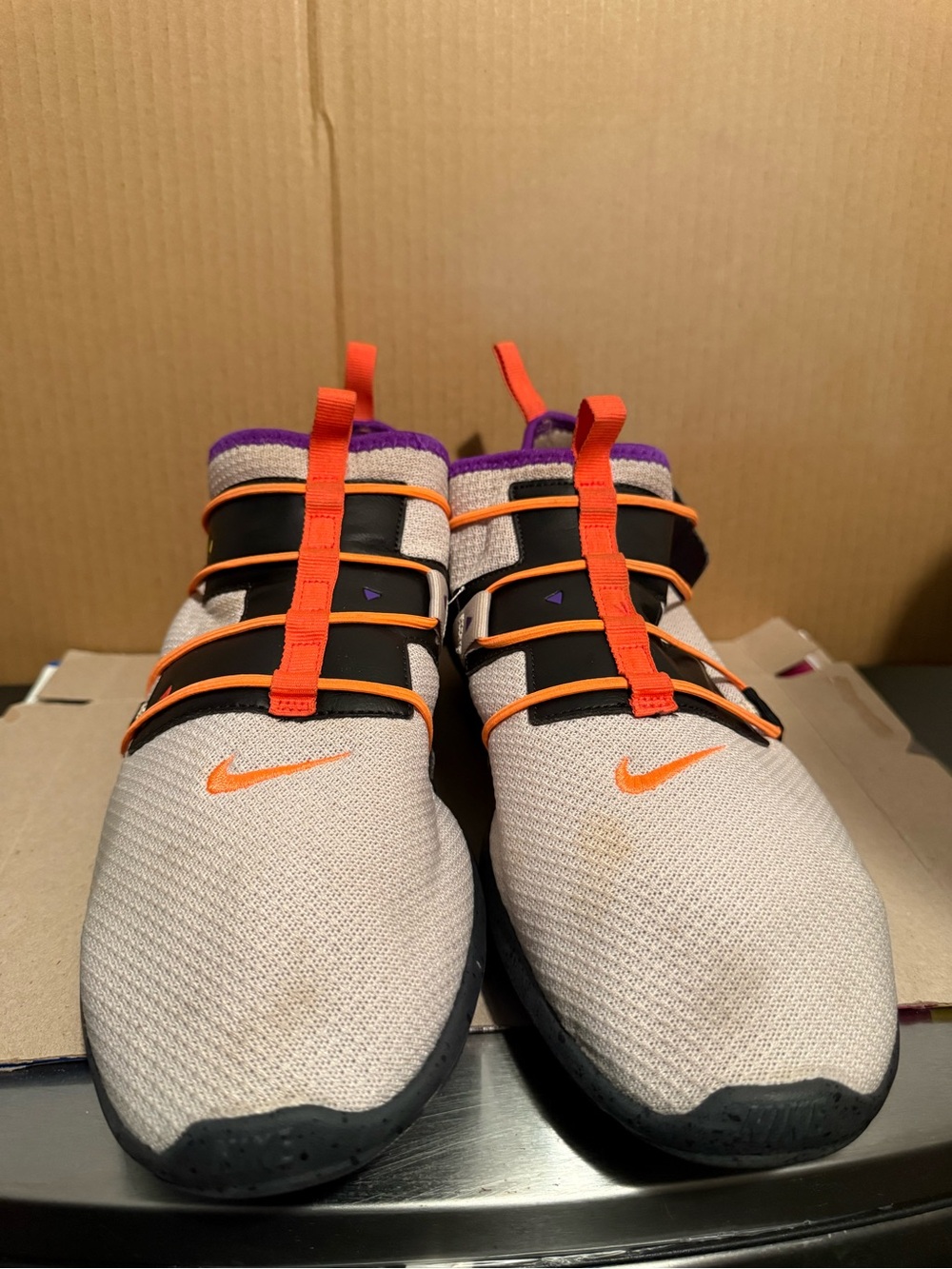 Nike Vortak men’s size 12 sneakers desert sand, orange and purple color-way